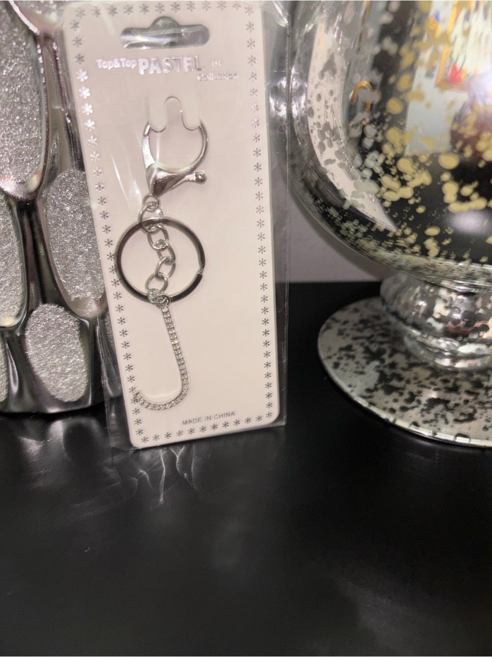 ✨ Charm/Keychain- Silver Rhinestone Initial Letter “J” Charm ✨